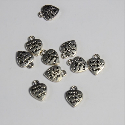 Charm Anhänger | 10x Herz im Set | nickel